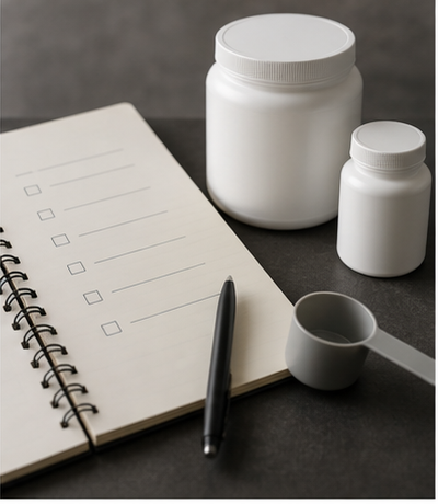 Non-branded supplement FAQ desk scene